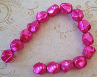 Hot Pink Acrylic Pearl Nugget Strand