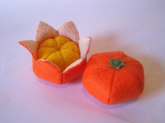 Felt food Tangerine set eco friendly childrens pretend play food for toy kitchen