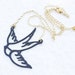 Reserve- delicate Black Swallow Bird pendant Gold plated necklace/bohemian/vintage/retro/hippie/handmade