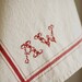 Personalized French Stripe Kitchen Towel with hand-stitched initials - RED