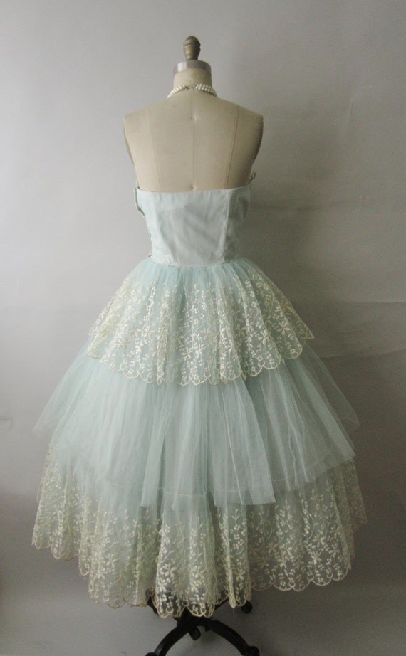 50's Prom Dress // Vintage 1950's Embroidrered Tulle