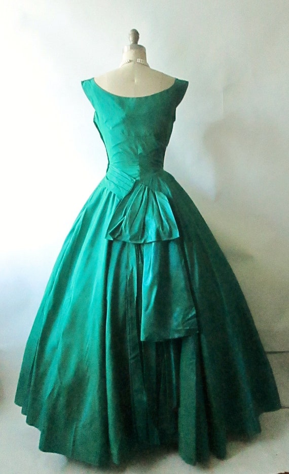 50's Evening Gown // Vintage 1950's Emerald Jade
