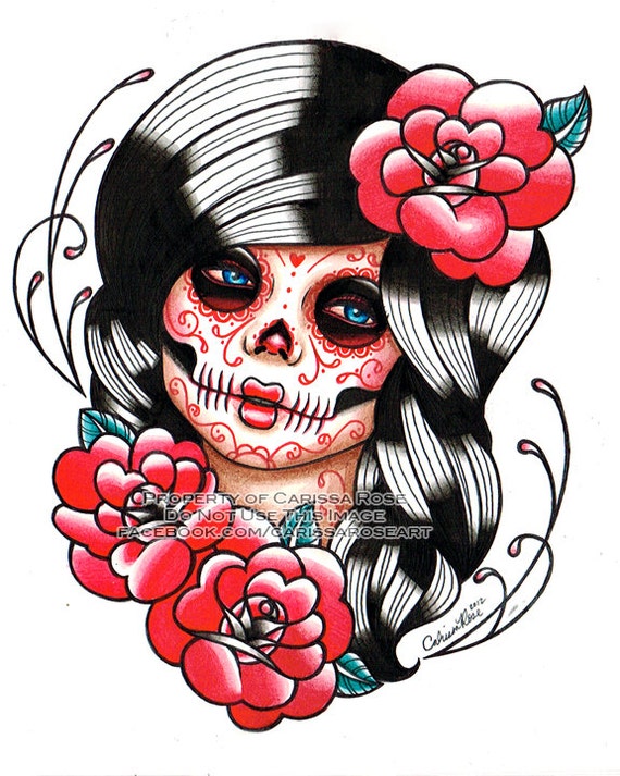 ORIGINAL Painting Dia De Los Muertos Tattoo Flash Portrait