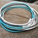 Set of 7 - Sea Glass Colored Leather Bangles with Silver Tube Beads