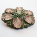 Vintage 20s 30s Art Deco Pink Camphor Glass Green Enamel Brooch Sash Pin
