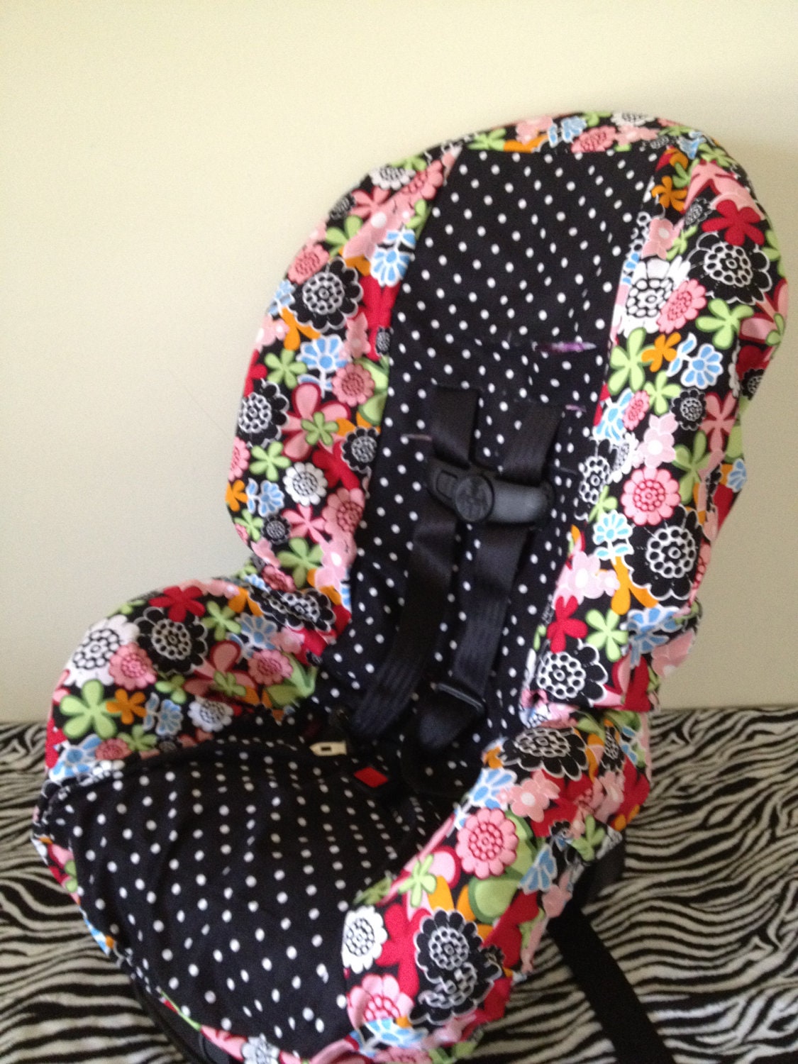 TODDLER Car Seat Cover FLOWERS & polka DOTS