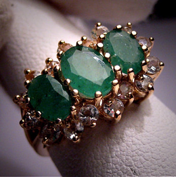Estate Jewelry Emerald Ring Sapphires Gold by AawsombleiJewelry