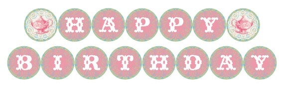 DIY Printable Vintage Tea Party Birthday Banner Instant Download Il_570xn