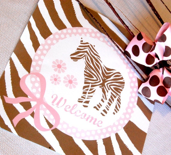 Zebra Decorations for Birthday Party or Baby Shower - Girls Pink Brown DIY Printable Decor by BeeAndDaisy - Instant Download Il_570xn