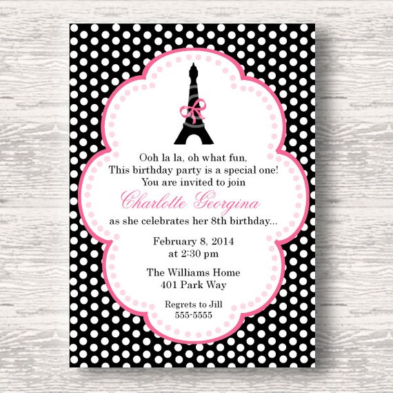 Eiffel Tower Invitation for Birthday Party or Baby Shower - Girls DIY Printable Invite by BeeAndDaisy Il_570xn