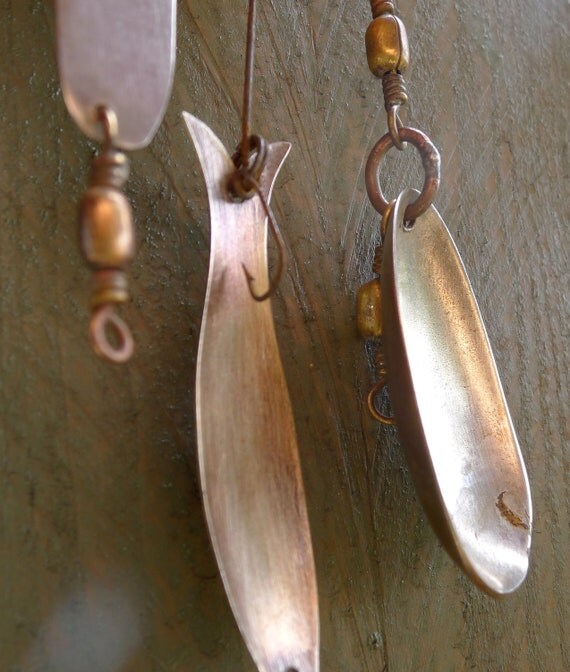 vintage metal fishing lures handmade rustic shiny