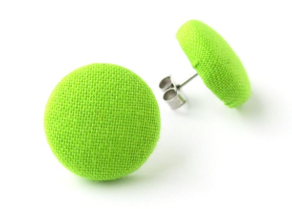Small stud earrings bright green lime chartreuse by KooKooCraft