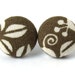 Vintage style stud earrings button white green brown coffee