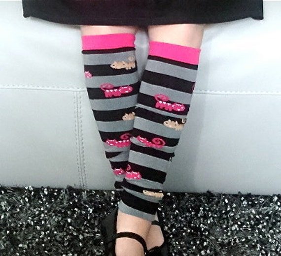 Leg Warmers Cat Stripe Pink and Black by RebelandHeart on Etsy