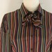 CLEARANCE SALE 70s Stripe Secretary Blouse / Ascot Pussy Bow Secretary Blouse Shirt Top / Stripe Striped 38 XS S / sixcatsfunvintage