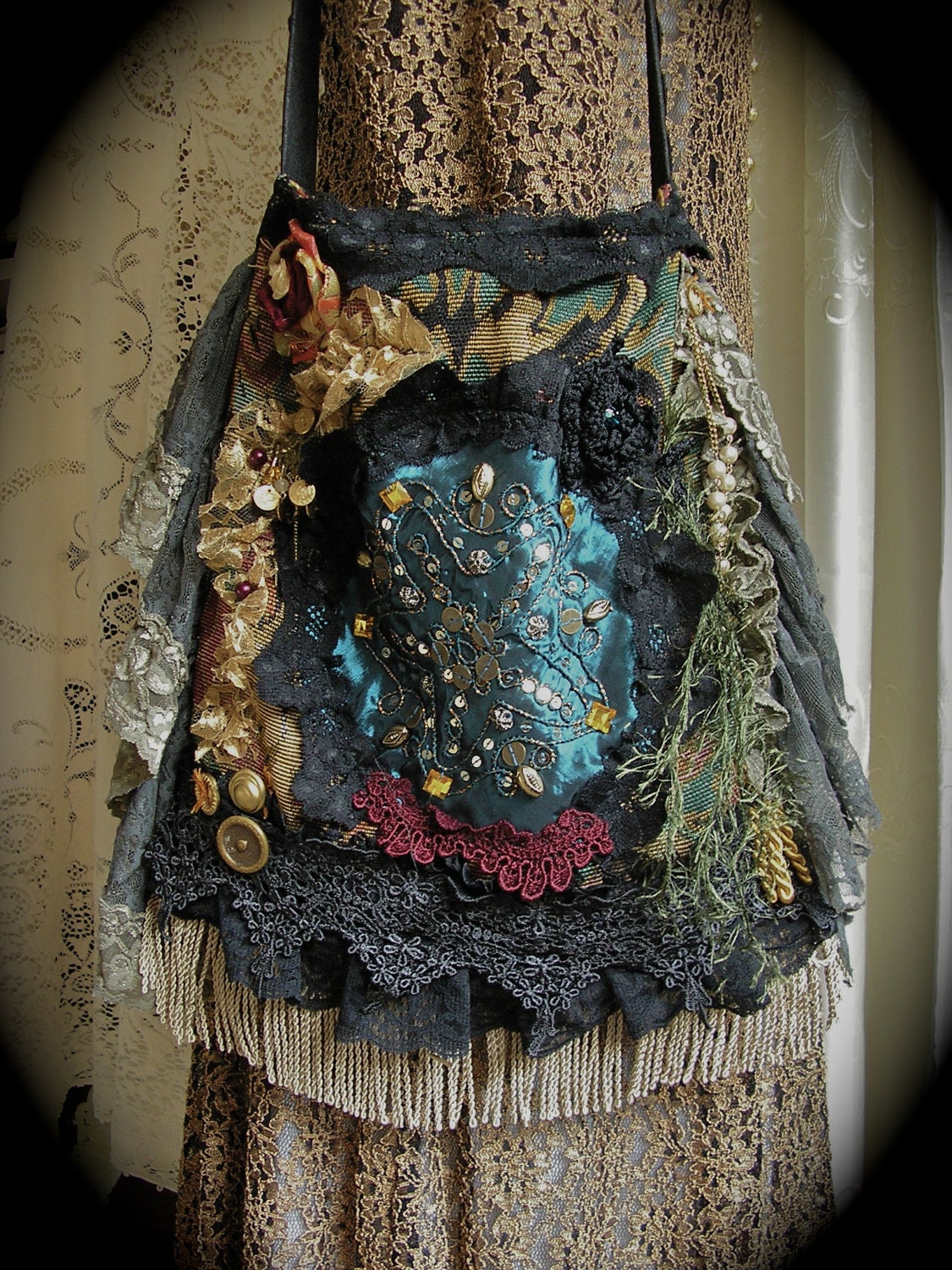 Bohemian Gypsy Purse handbag handmade slouchy hobo fabric bag