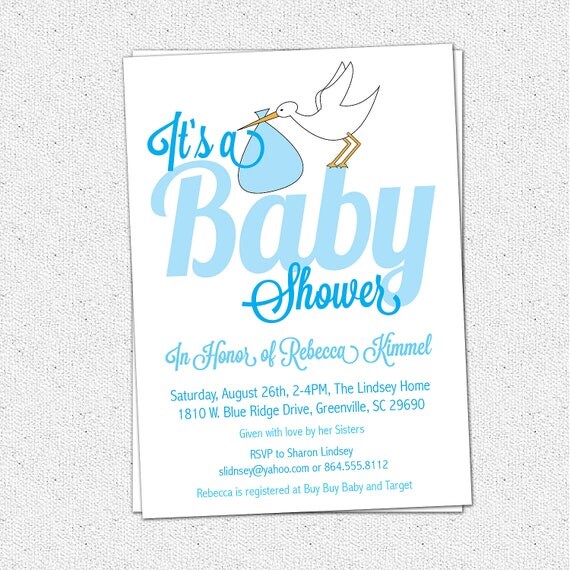 Printable Stork Baby Boy Shower Invitation, It's a Baby Shower, Blue ...