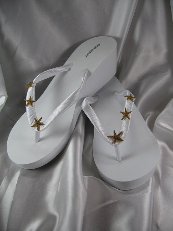White Flip Flops or Ivory Flip Flops with Real Starfish White Bridal ...