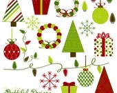25% OFF SALE Christmas Clip Art Tree Wreath Ornament Snowflake Commercial Use Mistletoe Il_170x135