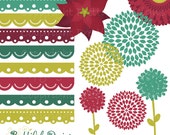 25% OFF SALE Christmas Flowers and Borders Clip Art - Personal or Commercial Use - Deck The Halls Il_170x135