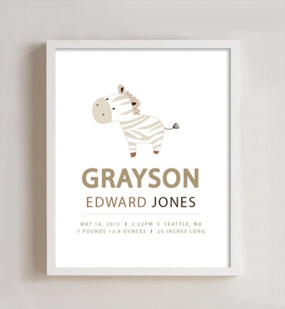 Personalized birth print - zebra 8x10 Il_570xn