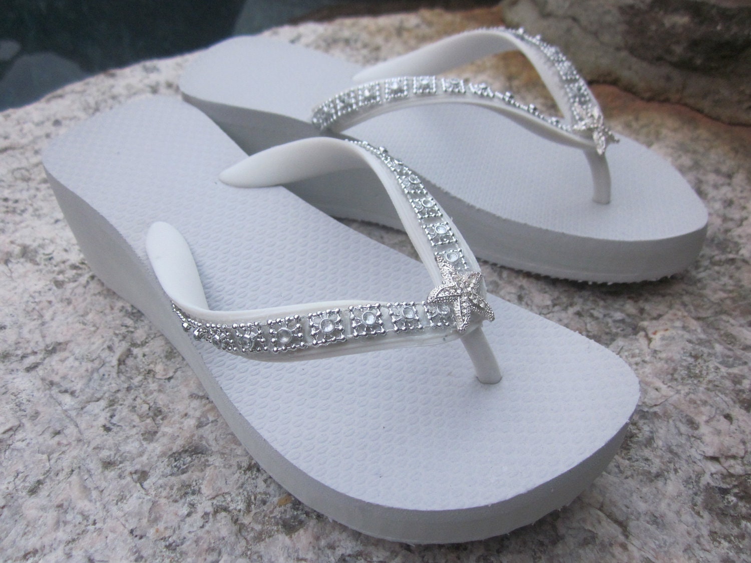 White Rhinestone Bridal Flip Flops