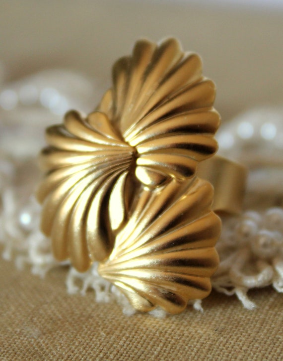Items similar to Big ring seashell adjustable ring plated 14k gold on Etsy