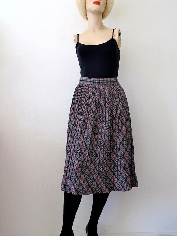 1950s Wool Skirt / pleated plaid a line skirt by NESTdesignstudio