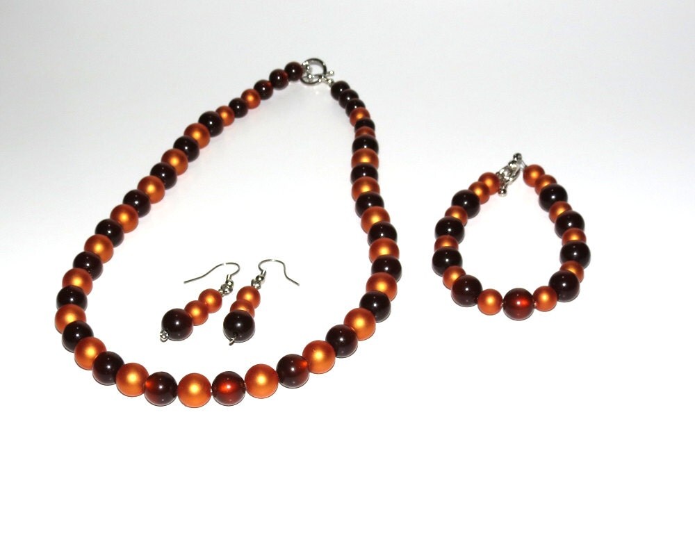 Necklace Bracelet Earring Set Brown by LaurelPhotoandCraft on Etsy