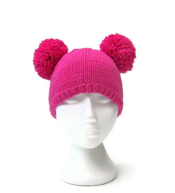 beanie pom pom etsy pompom similar knitted hat to ear pom two pom hat Items beanie pink