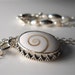 Shiva Eye White Swirl Shell Necklace, Sterling Hindu Evil Eye Pendant, Spiritual, Yoga, Earthy Fashion Accessory