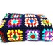 Vintage Granny Square Crochet Blanket - Blue Multi-Color Rainbow Afghan