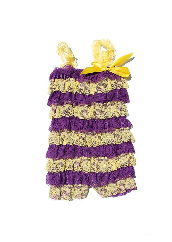 SALE Los Angeles Lakers Inspired petti lace romper, Lace romper, Petti romper, ruffle romper,baby lace romper, LA Lakers lbaby lace romper. by ThinkPinkBows