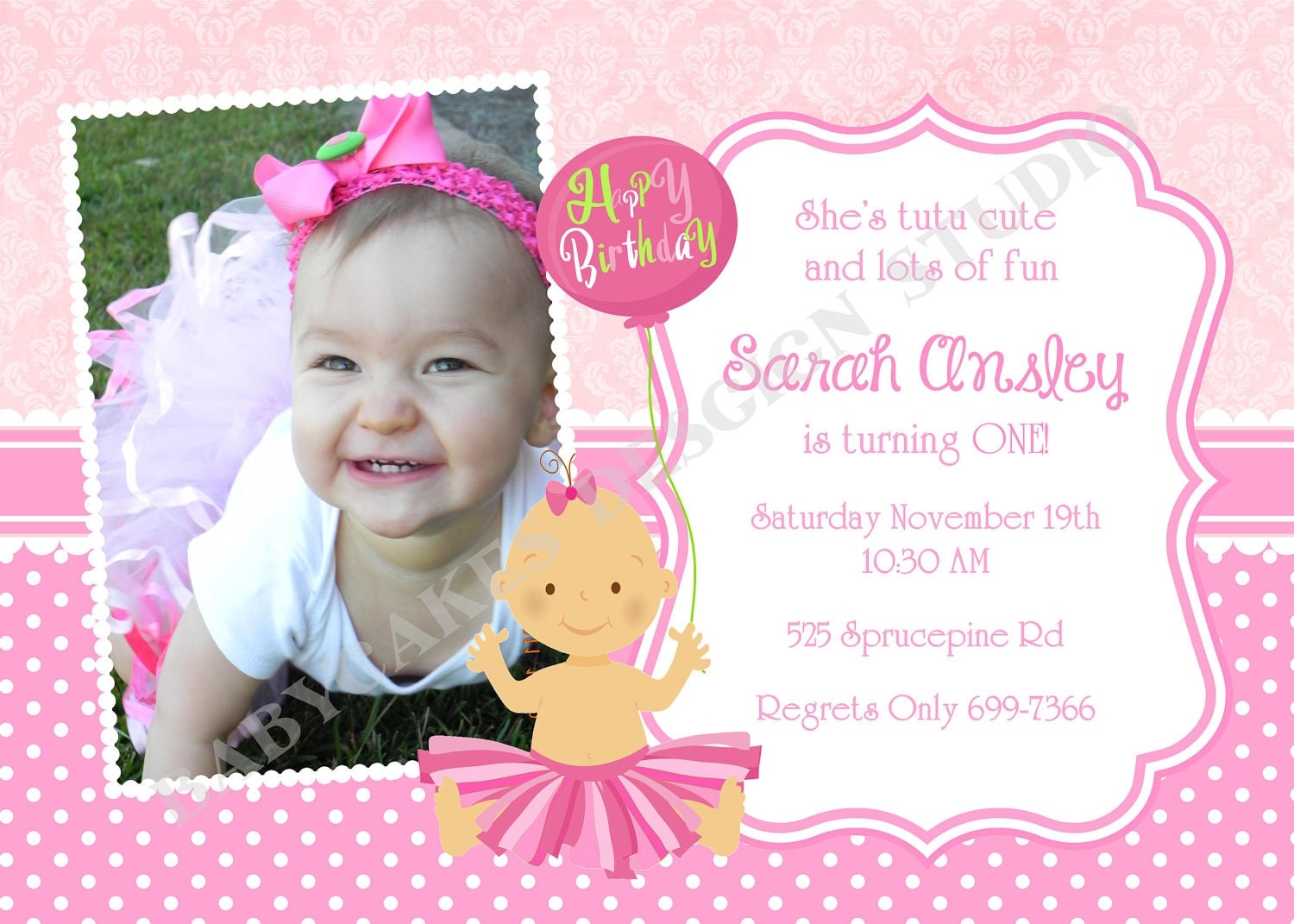 tutu princess 1st birthday party invitation invite by 