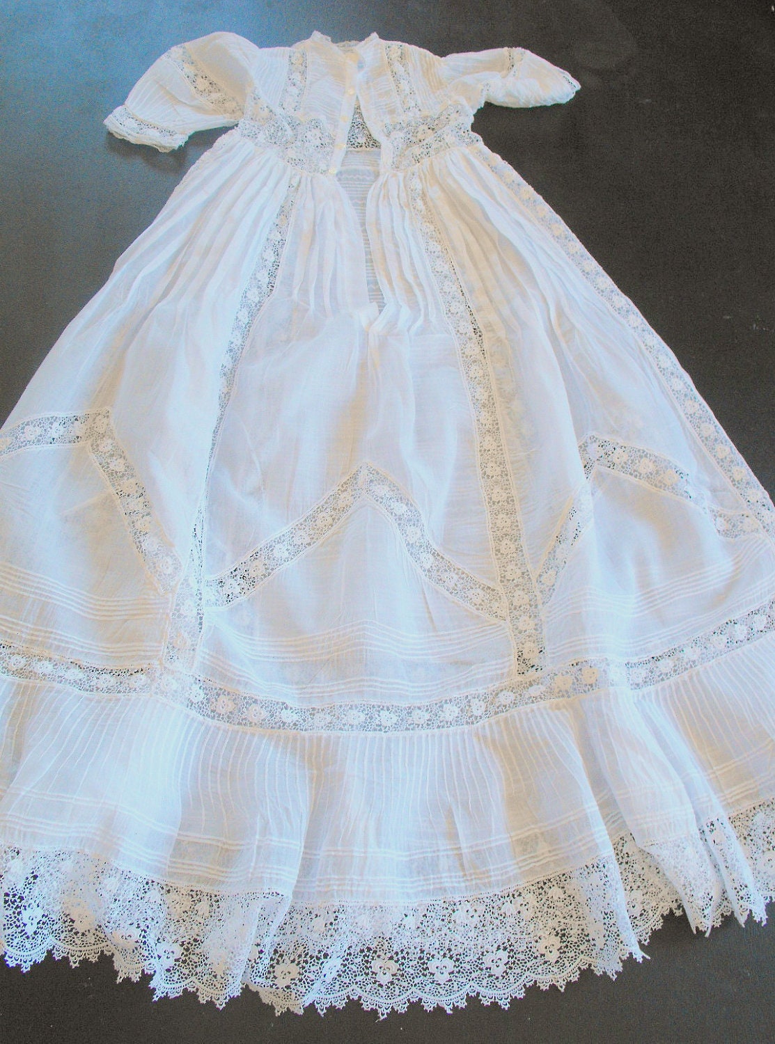 French Antique Christening Gown Handsewn with Beautiful Lace