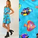 NOVELTY turquoise TROPICAL salt water fish slip on DRESS, one size
