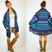 NAVAJO striped SOUTHWESTERN black leather fringed fully lined coat JACKET, small-large