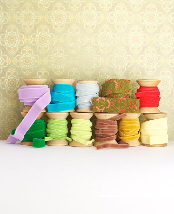 Vintage Flocked Ribbon Velvet Colorful Variety 11 Colors in