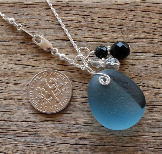 Sea Glass Jewelry Black and Blue End of Day Necklace Black