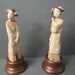Pair of Porcelain Japanese Beauties on Wood Display Stands - Exquisite Geisha Girl Figurines