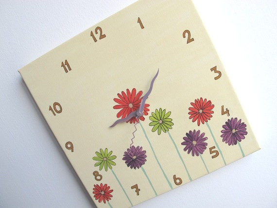 Items similar to Children's Wall clock- Daisy flowers clock Hand ...