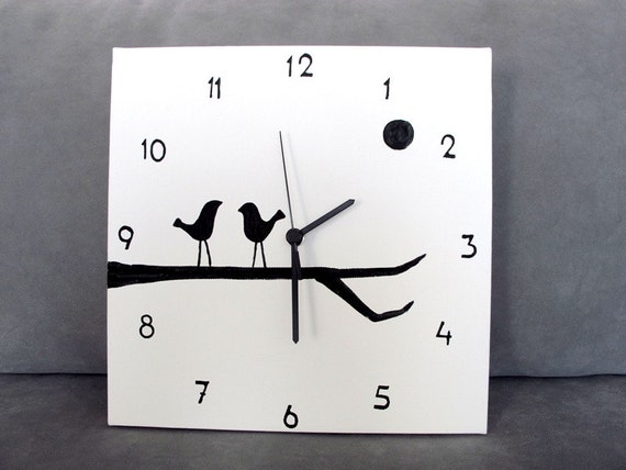 Wall Clock Black And White Birds Clock Birds On A Branch Wall Clock Black And White Birds Clock Birds On A Branch