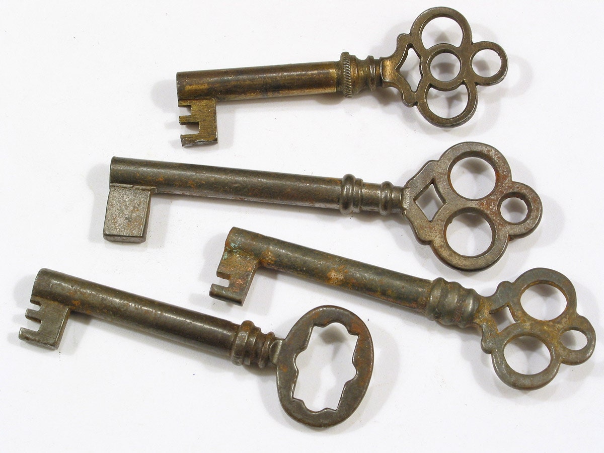 4 Large Antique Furniture Hollow Barrel Skeleton Keys