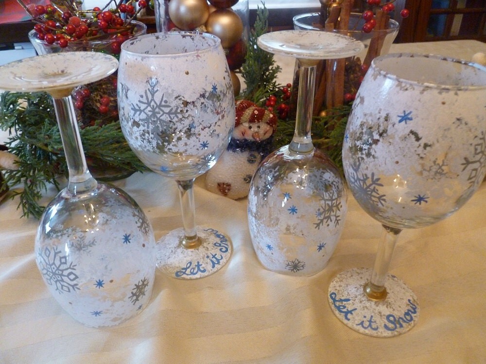 Hand Painted Winter Wine Glasses by NovakCreations on Etsy
