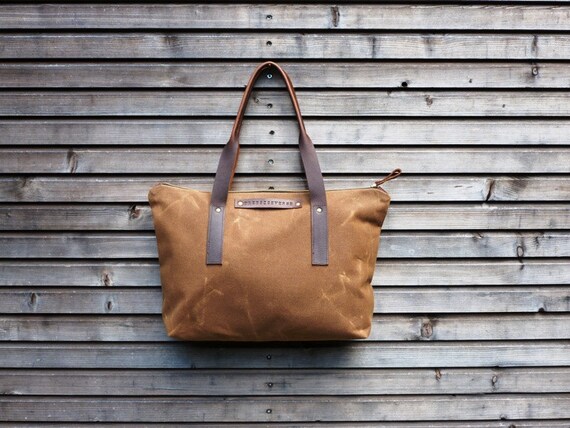 Waxed canvas bag/ carry all with leather handles by treesizeverse