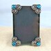 Embellished Frame Small 2" x3" - Fused Glass Turquoise Blue Aqua Dichroic on Pewter Silver Plated Spiral Corners - 2.25" x 3.25"