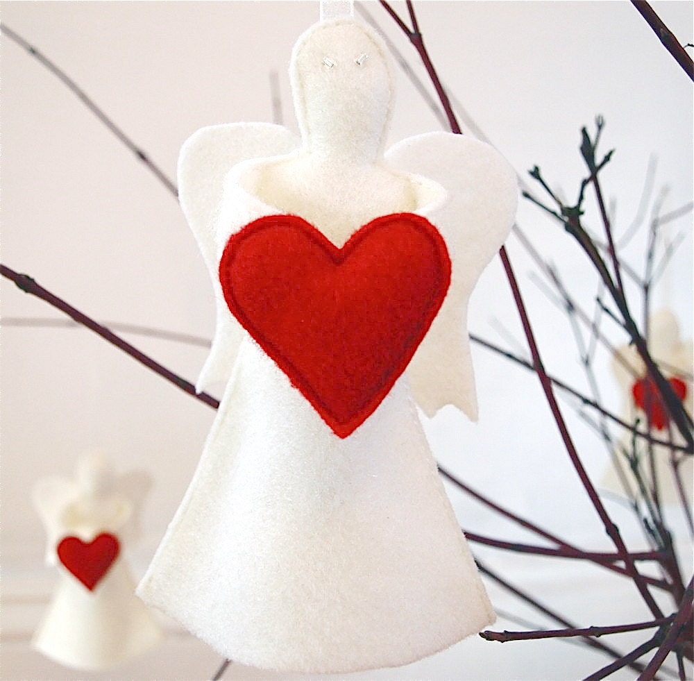 Angel with Heart Eco Felt Christmas Ornament / Handmade/ Ready to Ship