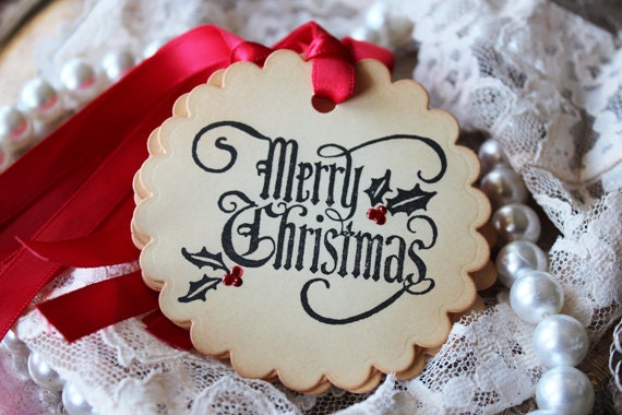 Merry Christmas vintage gift tags - set of 6 Il_570xn