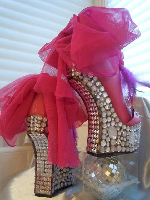 custom shoes boise Platform Hot Booties Spiked Women Sculpted Less Pink Heel size