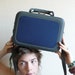 Vintage vanity case, travel bag, travel case, 60s, sixties, German, blue, retro, grey, make up bag, handbag, French vintage